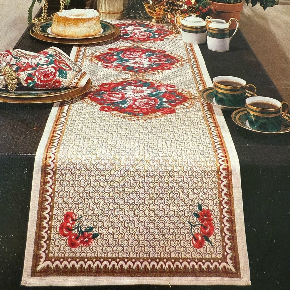 Vintage cherry and red  Floral Table Runner